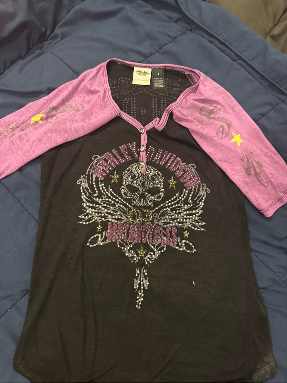 Harley-Davidson Women’s Black & Purple Rhinestone Graphic Top